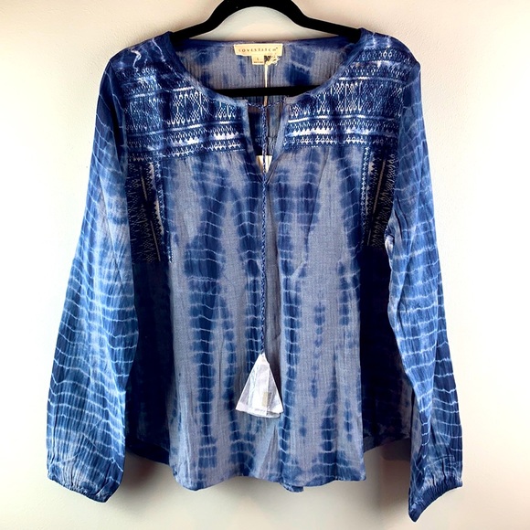lovestitch Tops - Lovestitch Embroidered Tie-Dye Peasant Blouse NWT